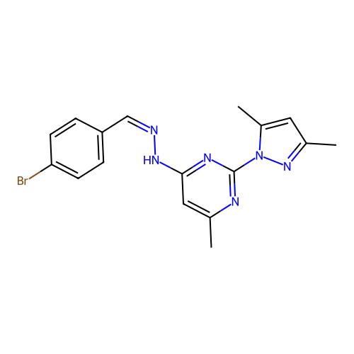 4-[(2Z)-2-(4-bromobenzylidene)hydrazinyl]-2-(3,5-dimethyl-1H-pyrazol-1-yl)-6-methylpyrimidine structure