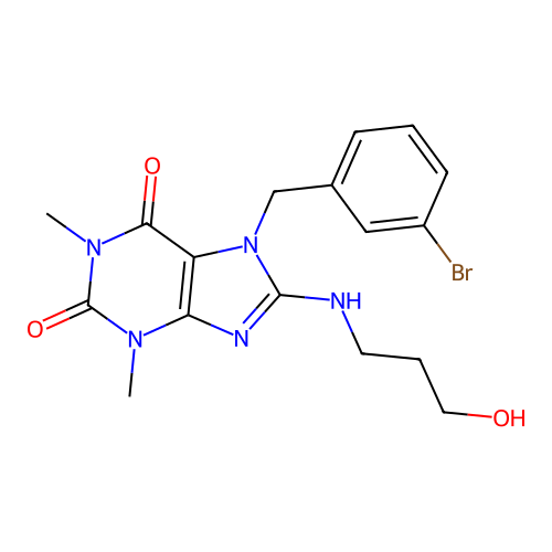 7-(3-bromobenzyl)-8-[(3-hydroxypropyl)amino]-1,3-dimethyl-3,7-dihydro-1H-purine-2,6-dione structure
