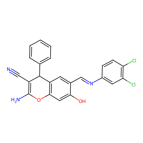 2-amino-6-[(3,4-dichloroanilino)methylidene]-7-oxo-4-phenyl-4H-chromene-3-carbonitrile structure