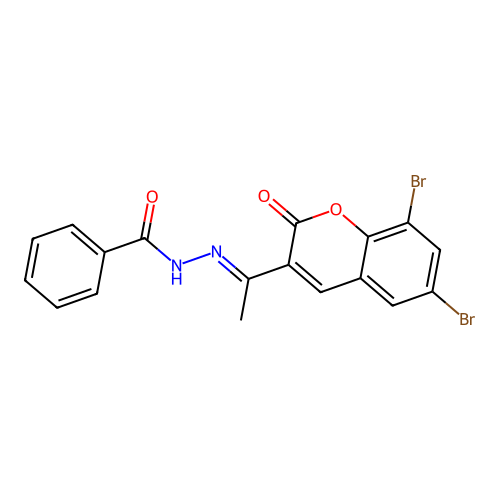 N'-[(1E)-1-(6,8-dibromo-2-oxo-2H-chromen-3-yl)ethylidene]benzohydrazide structure