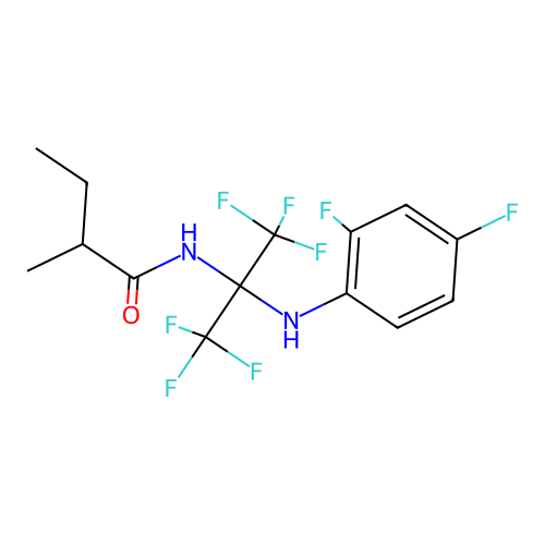 N-(2-((2,4-difluorophenyl)amino)-1,1,1,3,3,3-hexafluoropropan-2-yl)-2-methylbutanamide structure