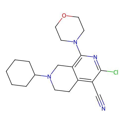 3-chloro-7-cyclohexyl-1-morpholin-4-yl-6,8-dihydro-5H-2,7-naphthyridine-4-carbonitrile structure