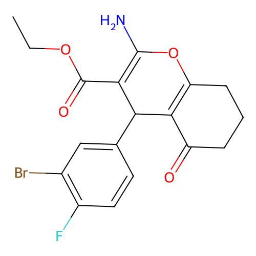 ethyl 2-amino-4-(3-bromo-4-fluorophenyl)-5-oxo-5,6,7,8-tetrahydro-4H-chromene-3-carboxylate structure