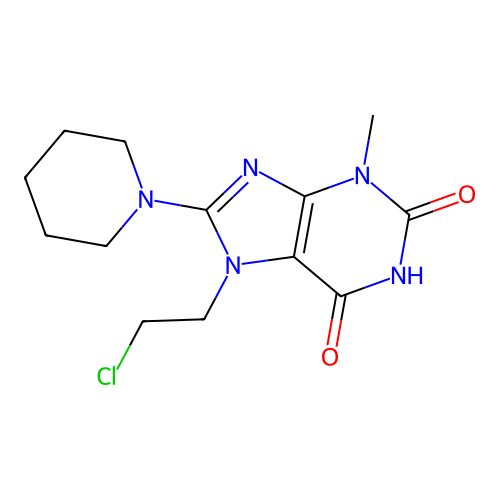 7-(2-chloroethyl)-3-methyl-8-(piperidin-1-yl)-1H-purine-2,6(3H,7H)-dione structure