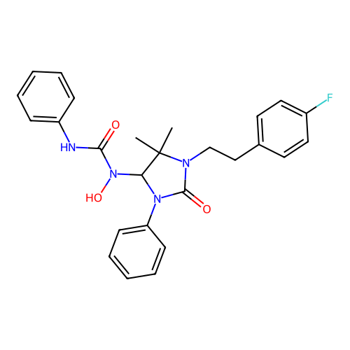 1-(1-(4-fluorophenethyl)-5,5-dimethyl-2-oxo-3-phenylimidazolidin-4-yl)-1-hydroxy-3-phenylurea structure