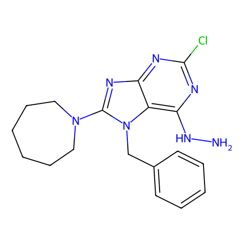 8-(azepan-1-yl)-7-benzyl-2-chloro-6-hydrazinyl-7H-purine structure