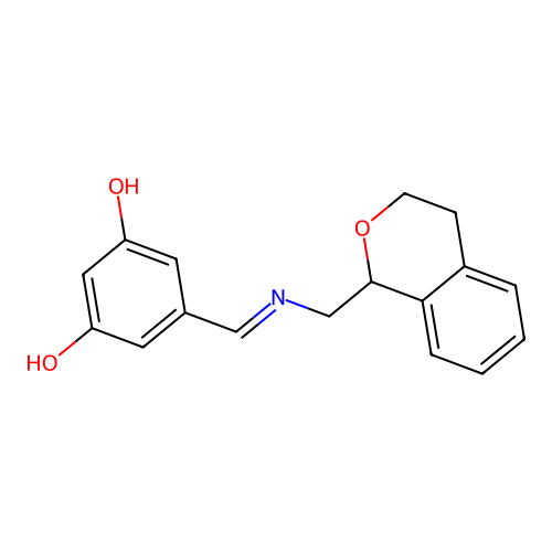 5-{(E)-[(3,4-dihydro-1H-isochromen-1-ylmethyl)imino]methyl}benzene-1,3-diol structure