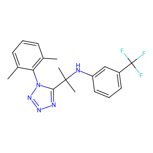 N-(2-(1-(2,6-dimethylphenyl)-1H-tetrazol-5-yl)propan-2-yl)-3-(trifluoromethyl)aniline structure