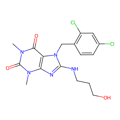 7-(2,4-dichlorobenzyl)-8-[(3-hydroxypropyl)amino]-1,3-dimethyl-3,7-dihydro-1H-purine-2,6-dione structure