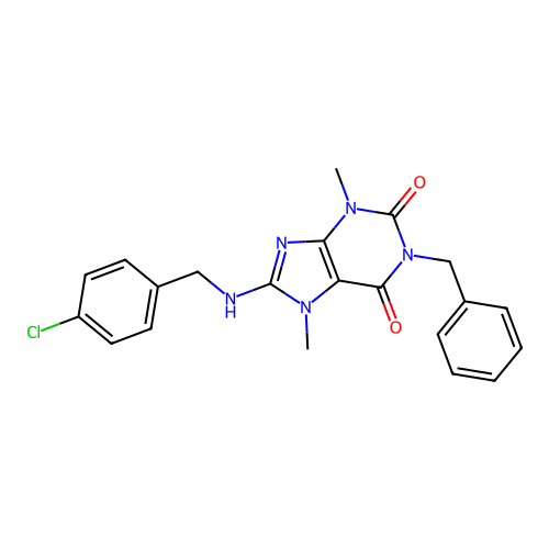 1-benzyl-8-[(4-chlorobenzyl)amino]-3,7-dimethyl-3,7-dihydro-1H-purine-2,6-dione structure