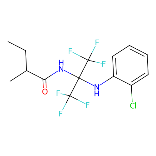 N-(2-((2-chlorophenyl)amino)-1,1,1,3,3,3-hexafluoropropan-2-yl)-2-methylbutanamide structure