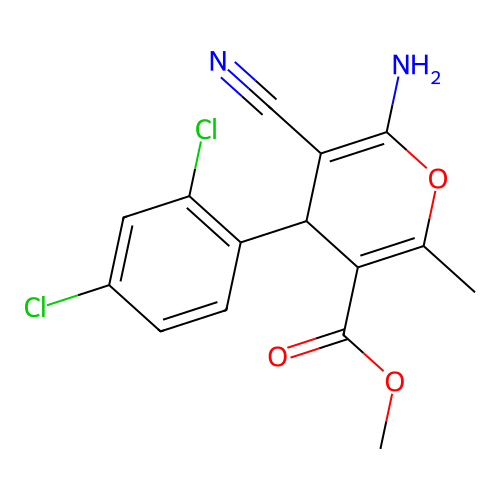 methyl 6-amino-5-cyano-4-(2,4-dichlorophenyl)-2-methyl-4H-pyran-3-carboxylate structure