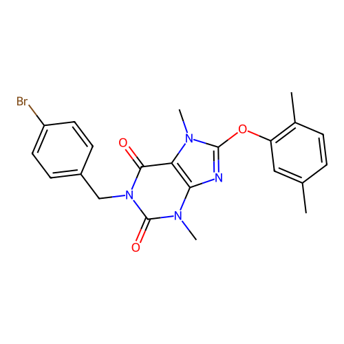 1-(4-bromobenzyl)-8-(2,5-dimethylphenoxy)-3,7-dimethyl-1H-purine-2,6(3H,7H)-dione structure