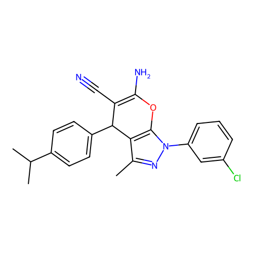 6-AMINO-1-(3-CHLOROPHENYL)-4-(4-ISOPROPYLPHENYL)-3-METHYL-1,4-DIHYDROPYRANO[2,3-C]PYRAZOLE-5-CARBONITRILE structure