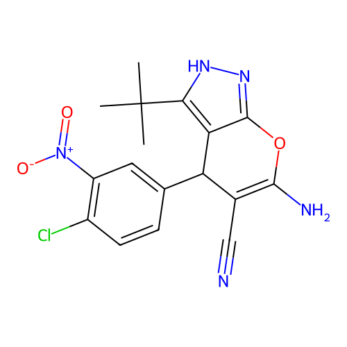 6-AMINO-3-TERT-BUTYL-4-(4-CHLORO-3-NITROPHENYL)-2H,4H-PYRANO[2,3-C]PYRAZOLE-5-CARBONITRILE structure