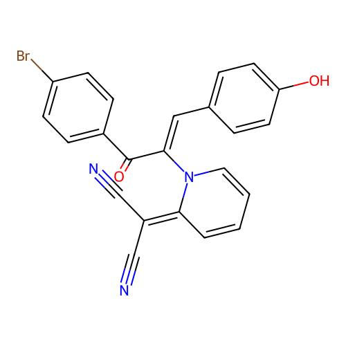 (Z)-2-(1-(3-(4-bromophenyl)-1-(4-hydroxyphenyl)-3-oxoprop-1-en-2-yl)pyridin-2(1H)-ylidene)malononitrile structure