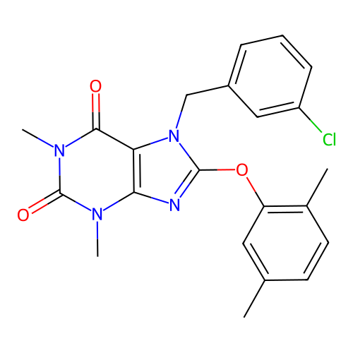 7-(3-chlorobenzyl)-8-(2,5-dimethylphenoxy)-1,3-dimethyl-1H-purine-2,6(3H,7H)-dione structure