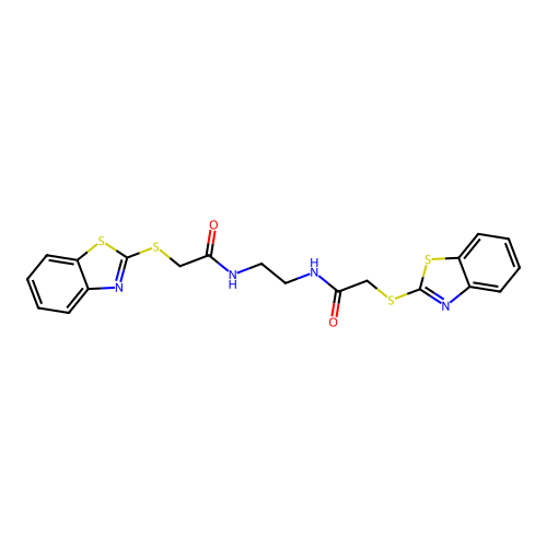 N,N'-(ethane-1,2-diyl)bis(2-(benzo[d]thiazol-2-ylthio)acetamide) structure