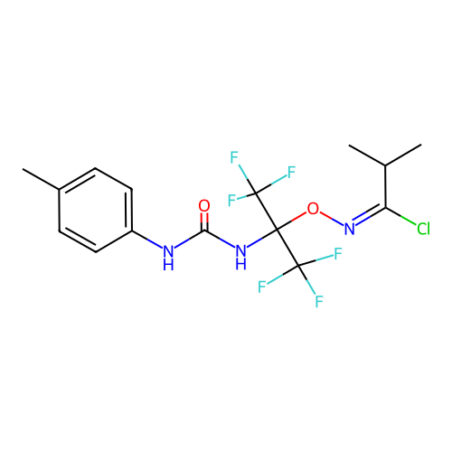 (1E)-N-[(1,1,1,3,3,3-hexafluoro-2-{[(4-methylphenyl)carbamoyl]amino}propan-2-yl)oxy]-2-methylpropanimidoyl chloride structure