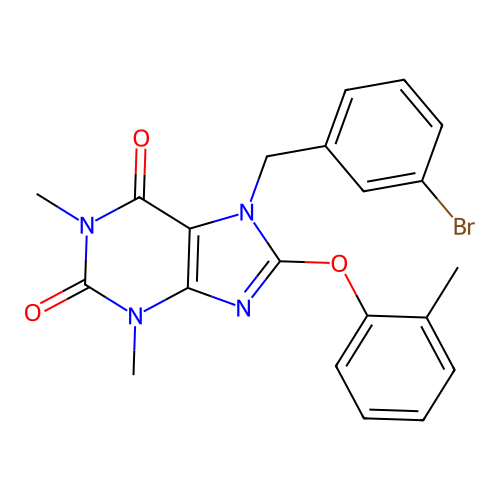7-(3-bromobenzyl)-1,3-dimethyl-8-(o-tolyloxy)-1H-purine-2,6(3H,7H)-dione structure