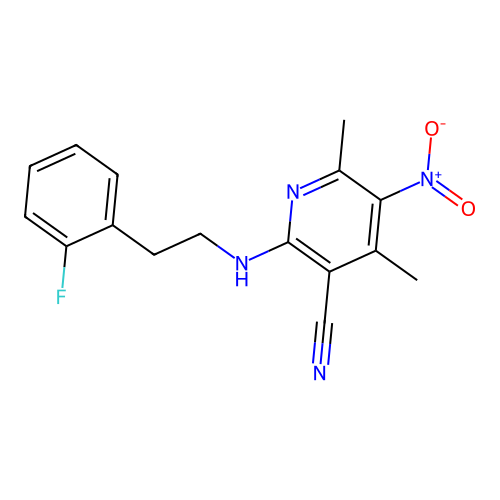 2-[2-(2-Fluoro-phenyl)-ethylamino]-4,6-dimethyl-5-nitro-nicotinonitrile structure