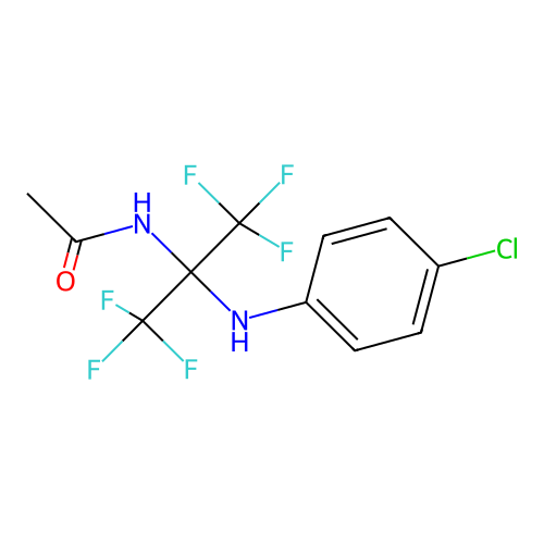 N-(2-((4-chlorophenyl)amino)-1,1,1,3,3,3-hexafluoropropan-2-yl)acetamide structure