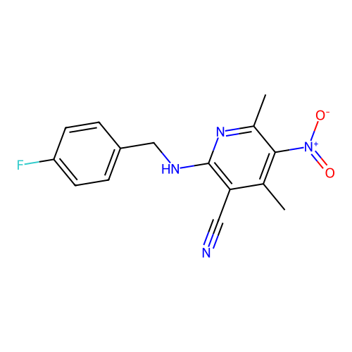 2-[(4-Fluorobenzyl)amino]-4,6-dimethyl-5-nitropyridine-3-carbonitrile structure