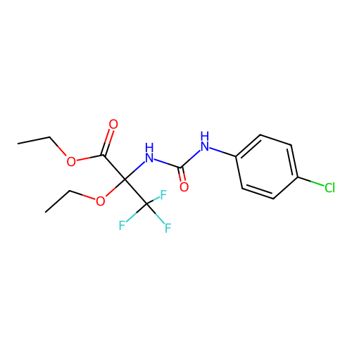 ethyl N-[(4-chlorophenyl)carbamoyl]-2-ethoxy-3,3,3-trifluoroalaninate structure