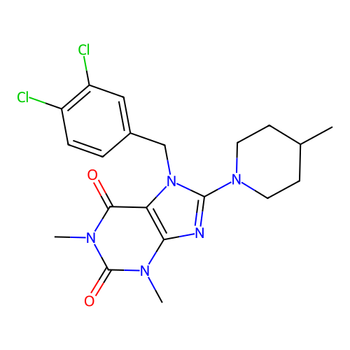 7-(3,4-dichlorobenzyl)-1,3-dimethyl-8-(4-methylpiperidin-1-yl)-3,7-dihydro-1H-purine-2,6-dione structure