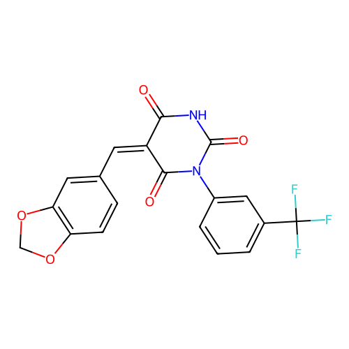 (5Z)-5-(1,3-benzodioxol-5-ylmethylidene)-1-[3-(trifluoromethyl)phenyl]-1,3-diazinane-2,4,6-trione structure