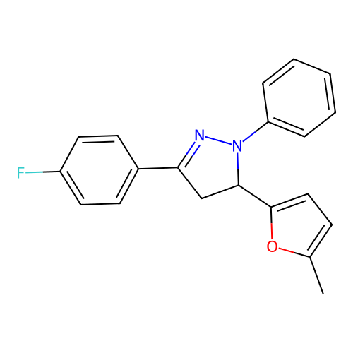 3-(4-fluorophenyl)-5-(5-methylfuran-2-yl)-1-phenyl-4,5-dihydro-1H-pyrazole structure