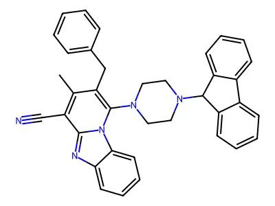 2-benzyl-1-[4-(9H-fluoren-9-yl)piperazin-1-yl]-3-methylpyrido[1,2-a]benzimidazole-4-carbonitrile structure
