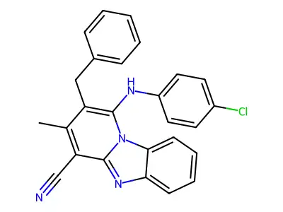 2-Benzyl-1-(4-chloroanilino)-3-methylpyrido[1,2-a]benzimidazole-4-carbonitrile structure
