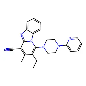 12-ethyl-11-methyl-13-[4-(pyridin-2-yl)piperazin-1-yl]-1,8-diazatricyclo[7.4.0.0^{2,7}]trideca-2(7),3,5,8,10,12-hexaene-10-carbonitrile structure