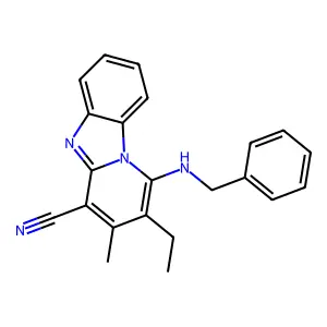 1-(Benzylamino)-2-ethyl-3-methylpyrido[1,2-a]benzimidazole-4-carbonitrile structure