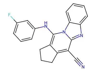 11-((3-fluorophenyl)amino)-2,3-dihydro-1H-benzo[4,5]imidazo[1,2-a]cyclopenta[d]pyridine-4-carbonitrile structure