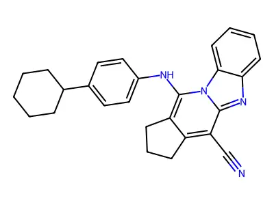 11-((4-cyclohexylphenyl)amino)-2,3-dihydro-1H-benzo[4,5]imidazo[1,2-a]cyclopenta[d]pyridine-4-carbonitrile structure