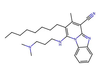 1-{[3-(dimethylamino)propyl]amino}-3-methyl-2-octylpyrido[1,2-a]benzimidazole-4-carbonitrile structure
