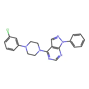 1-(3-chlorophenyl)-4-{1-phenyl-1H-pyrazolo[3,4-d]pyrimidin-4-yl}piperazine structure