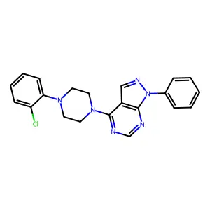 1-(2-chlorophenyl)-4-{1-phenyl-1H-pyrazolo[3,4-d]pyrimidin-4-yl}piperazine structure