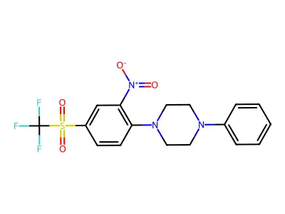 1-[2-Nitro-4-(trifluoromethylsulfonyl)phenyl]-4-phenylpiperazine structure