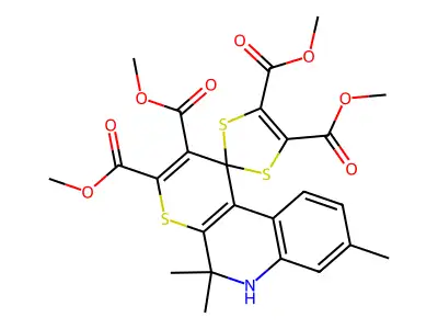tetramethyl 5',5',8'-trimethyl-5',6'-dihydrospiro[1,3-dithiole-2,1'-thiopyrano[2,3-c]quinoline]-2',3',4,5-tetracarboxylate structure