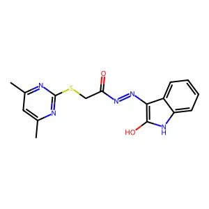 (E)-2-((4,6-dimethylpyrimidin-2-yl)thio)-N'-(2-oxoindolin-3-ylidene)acetohydrazide structure
