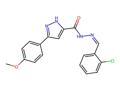 (Z)-N'-(2-chlorobenzylidene)-3-(4-methoxyphenyl)-1H-pyrazole-5-carbohydrazide structure