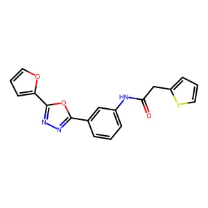 N-[3-[5-(furan-2-yl)-1,3,4-oxadiazol-2-yl]phenyl]-2-thiophen-2-ylacetamide structure