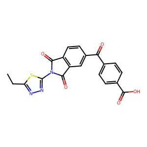4-(2-(5-ethyl-1,3,4-thiadiazol-2-yl)-1,3-dioxoisoindoline-5-carbonyl)benzoic acid structure