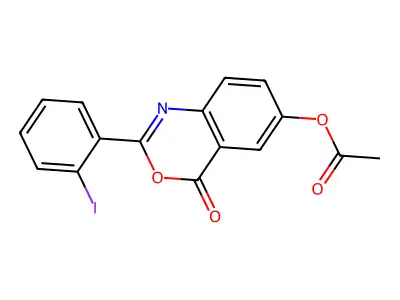 2-(2-iodophenyl)-4-oxo-4H-3,1-benzoxazin-6-yl acetate structure