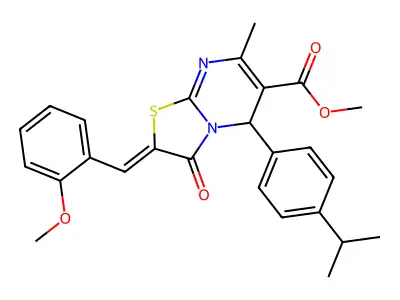 methyl 5-(4-isopropylphenyl)-2-(2-methoxybenzylidene)-7-methyl-3-oxo-2,3-dihydro-5H-[1,3]thiazolo[3,2-a]pyrimidine-6-carboxylate structure