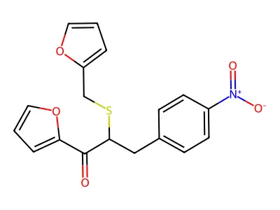1-(Furan-2-yl)-2-((furan-2-ylmethyl)thio)-3-(4-nitrophenyl)propan-1-one structure