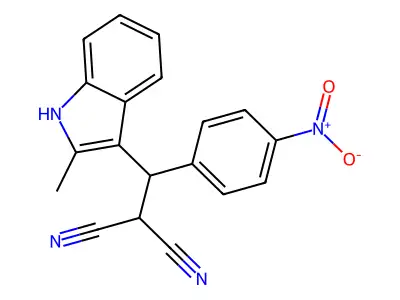 2-((2-methyl-1H-indol-3-yl)(4-nitrophenyl)methyl)malononitrile structure